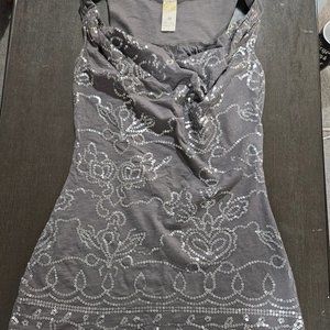 Charcoal Sequins Cowl Neck Dressy Top Hour Glass Shape XS